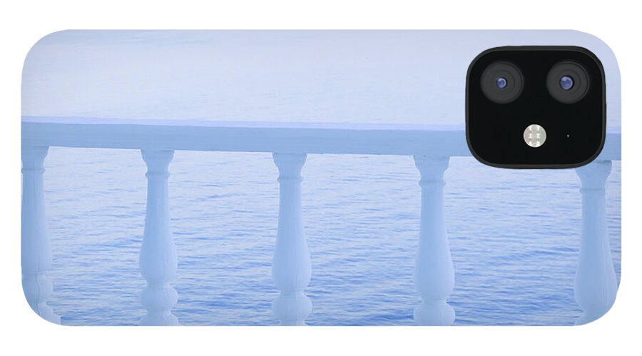 Tranquility iPhone 12 Case featuring the photograph Balcony Railing And Sea And Mountains by David Madison