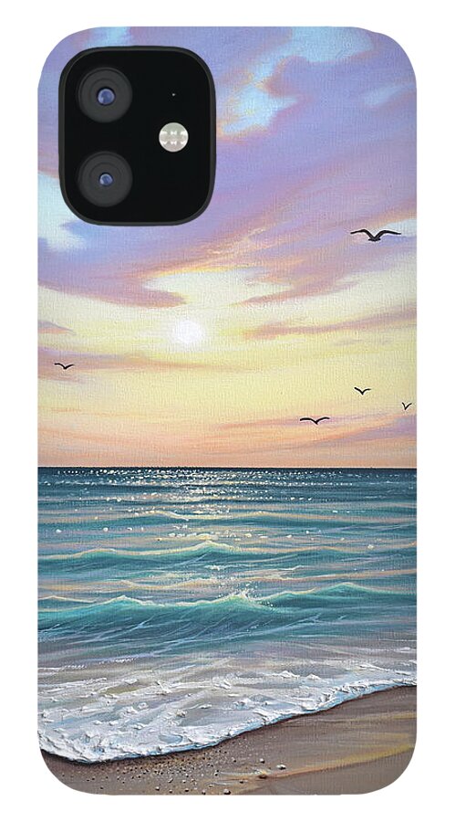 Beach iPhone 12 Case featuring the painting Basking in the Sunset by Joe Mandrick