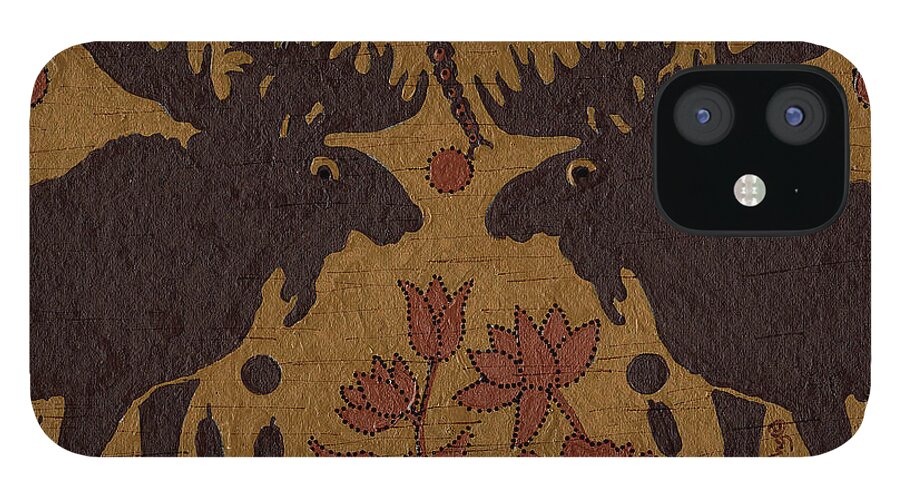 Native American iPhone 12 Case featuring the painting Birch Bark - Moose Medicine by Chholing Taha