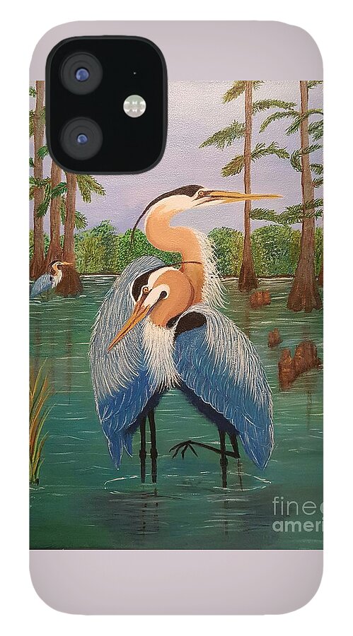 Blue Heron iPhone 12 Case featuring the painting Blue Beauties by Elizabeth Mauldin