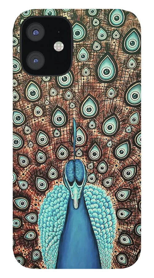 Peacock iPhone 12 Case featuring the painting Blue Eyes by Fei A