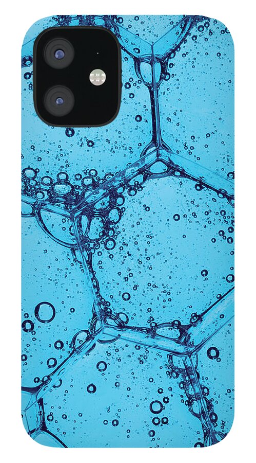 Fragility iPhone 12 Case featuring the photograph Blue Soap Bubbles In Cose Up by Davies And Starr