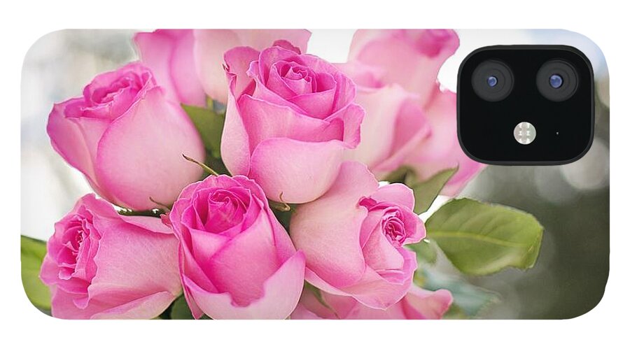 Flowers iPhone 12 Case featuring the photograph Bouquet of pink roses by Top Wallpapers
