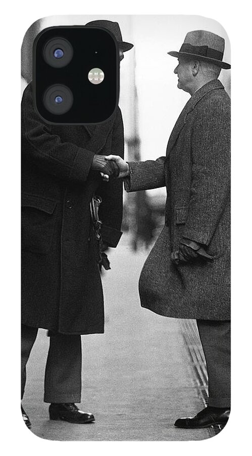 People iPhone 12 Case featuring the photograph Businessmen Meeting On Street by George Marks