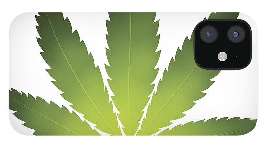 White Background iPhone 12 Case featuring the digital art Cannabis Leaf by Filo