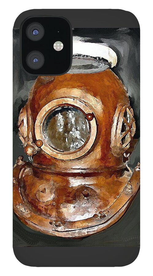 Diving Helmet iPhone 12 Case featuring the digital art Captain Diver by Lin Grosvenor