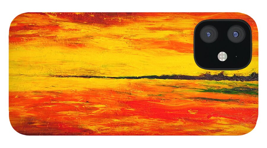 Sunset iPhone 12 Case featuring the painting Chasing the sunset by Chiara Magni