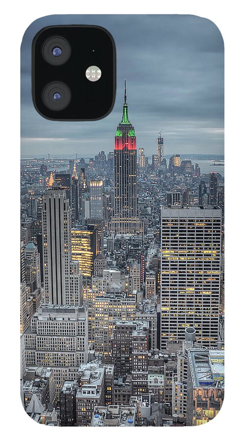 Tranquility iPhone 12 Case featuring the photograph Christmas Over Manhattan, Nyc by By Gene Krasko