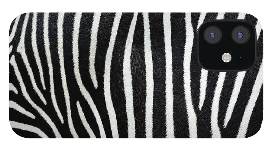 Black Color iPhone 12 Case featuring the photograph Close-up View Of Zebra Stripes by Freder