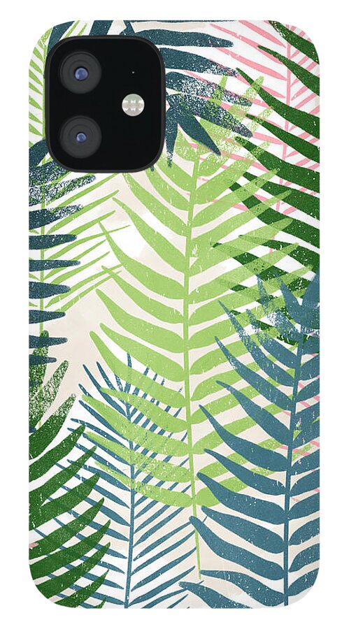Tropical iPhone 12 Case featuring the mixed media Colorful Palm Leaves 2- Art by Linda Woods by Linda Woods