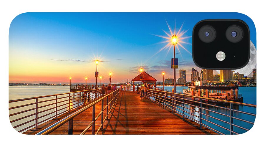 San Diego iPhone 12 Case featuring the photograph Coronado pier with full moon by Benny Marty