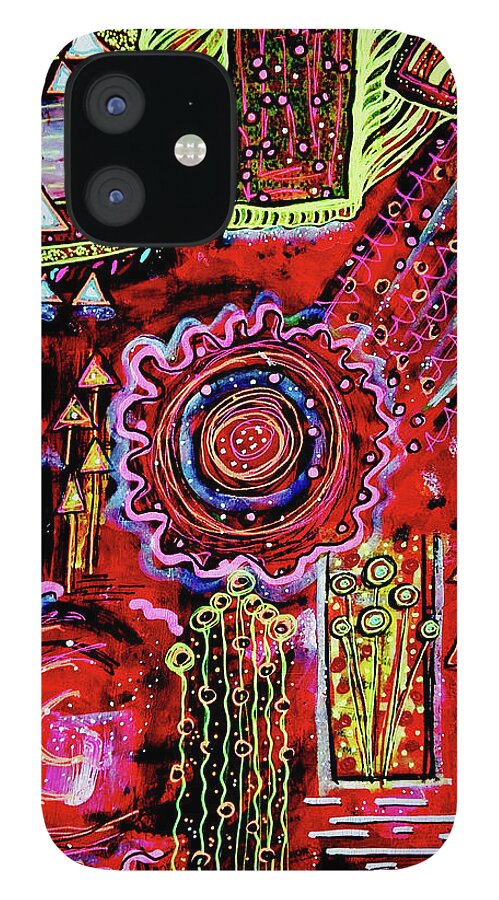 Outsider Art iPhone 12 Case featuring the mixed media Dancing Particles by Mimulux Patricia No