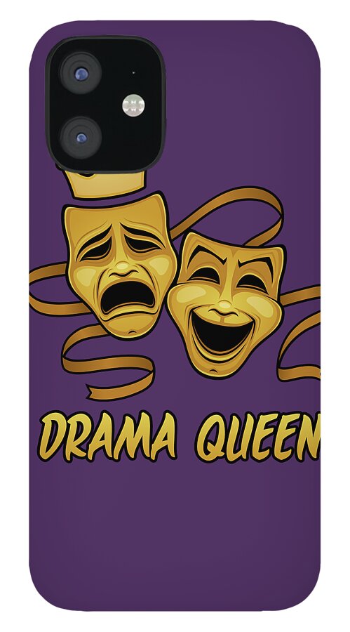 Acting iPhone 12 Case featuring the digital art Drama Queen Comedy And Tragedy Gold Theater Masks by John Schwegel