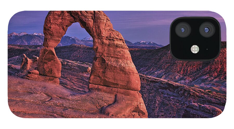 Scenics iPhone 12 Case featuring the photograph Dusk At Delicate Arch, Arches National by Michael Riffle