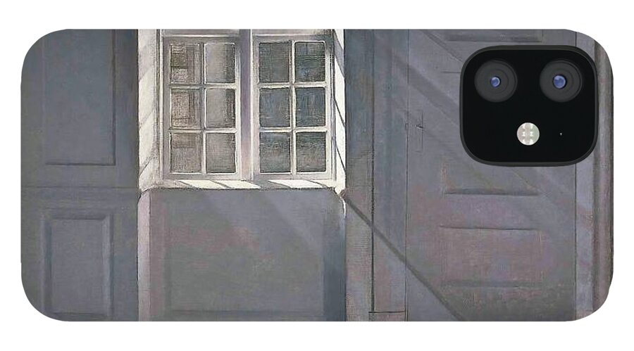 Vilhelm Hammershoi iPhone 12 Case featuring the painting Dust Motes Dancing in the Sunbeams, 1900. Oil on canvas 70 x 59 cm -27.56 x 23.23 in-. by Vilhelm Hammershoi