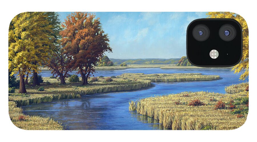 Landscape iPhone 12 Case featuring the painting Sunrise River, East of Stacy by Rick Hansen