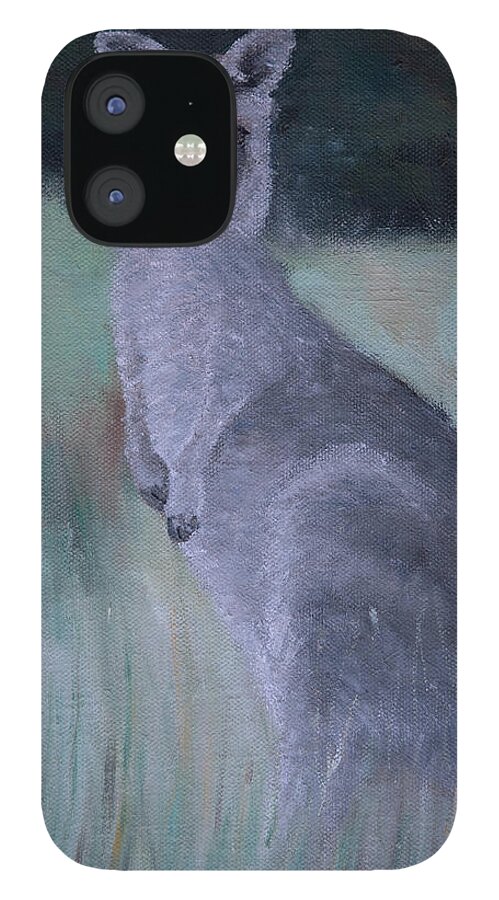 Kangaroo iPhone 12 Case featuring the painting Eastern grey kangaroo by Masami IIDA