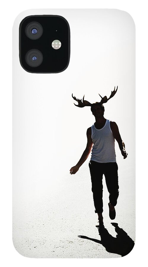 Horned iPhone 12 Case featuring the photograph Elk Man Walking by Maskot