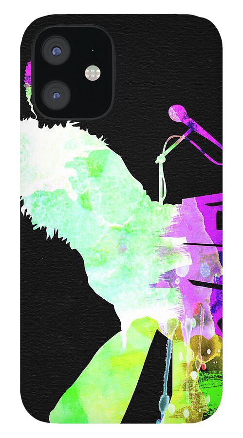 Elton John iPhone 12 Case featuring the mixed media Elton Watercolor II by Naxart Studio
