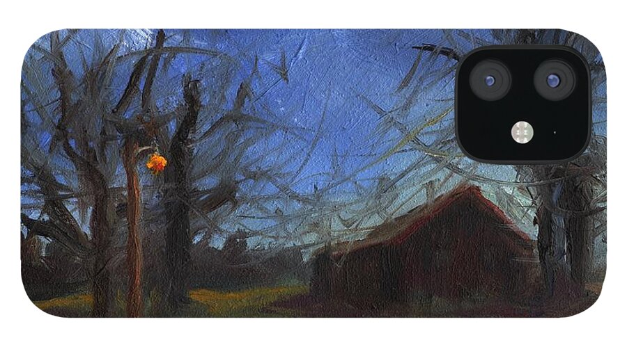Painting iPhone 12 Case featuring the painting Fading Winter Light by Susan Hensel