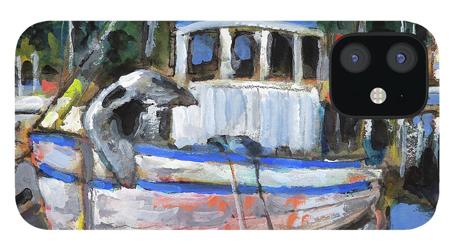 Garibaldi Harbor iPhone 12 Case featuring the painting Fishing Boat at Garibaldi by Mike Bergen