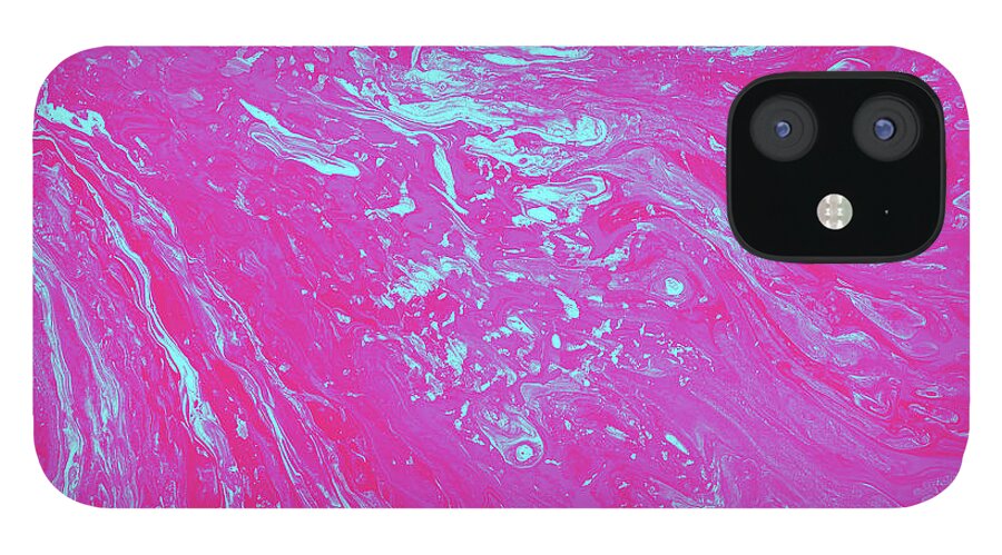 Fluid iPhone 12 Case featuring the painting Floods of Pink and Turquoise by Jennifer Walsh