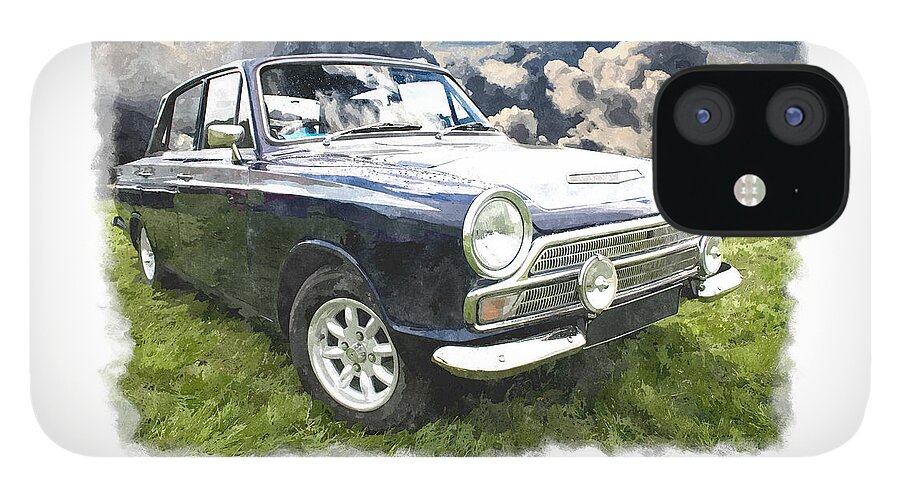 British iPhone 12 Case featuring the digital art Ford Cortina 1 by Peter Leech