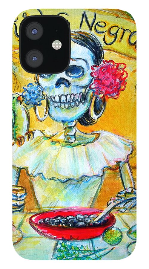 Day Of The Dead Art iPhone 12 Case featuring the painting Frijoles Negros by Heather Calderon