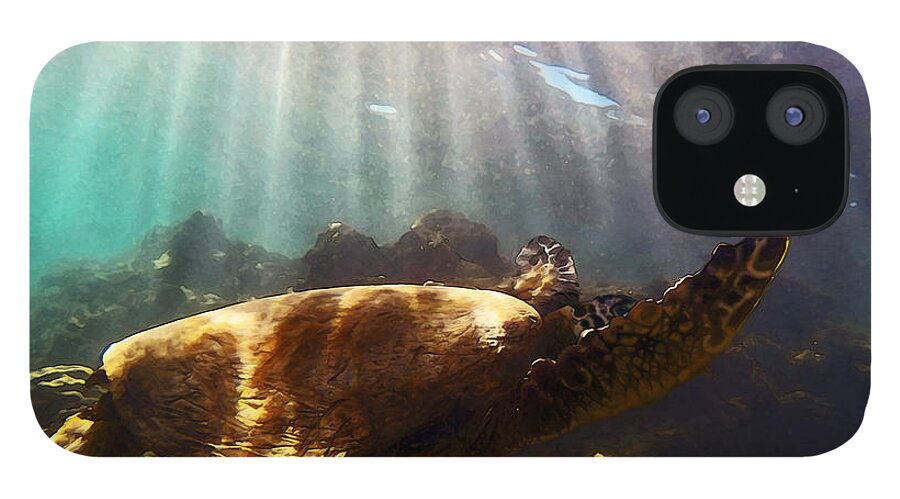 Sea Turtle iPhone 12 Case featuring the photograph Gliding Honu - Paintography by Anthony Jones