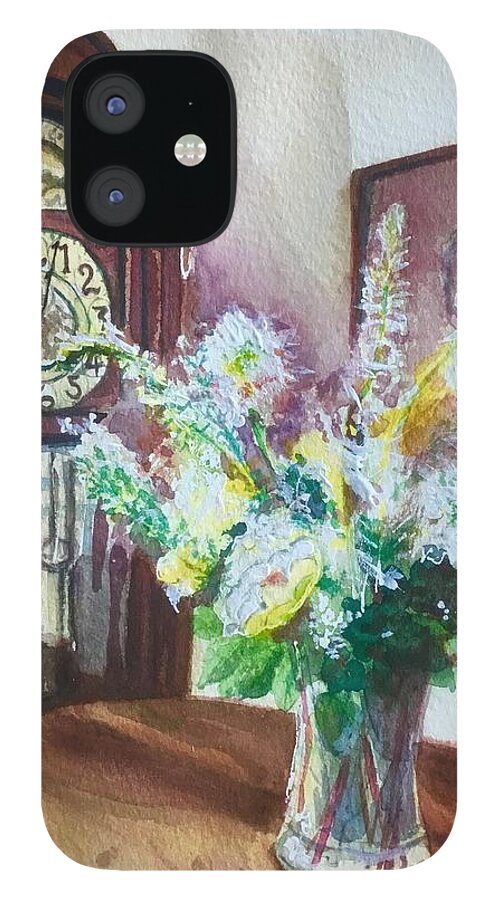 Grandfather Clock iPhone 12 Case featuring the painting Time old tradition by Sonia Mocnik