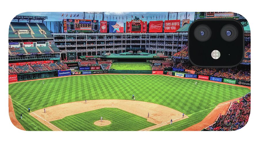 Globe Life Park iPhone 12 Case featuring the painting Globe Life Park Texas Rangers Baseball Ballpark Stadium by Christopher Arndt