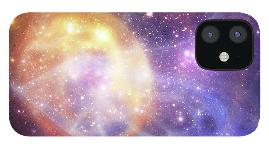 Black Color iPhone 12 Case featuring the photograph Gold Space Galaxy by Sololos