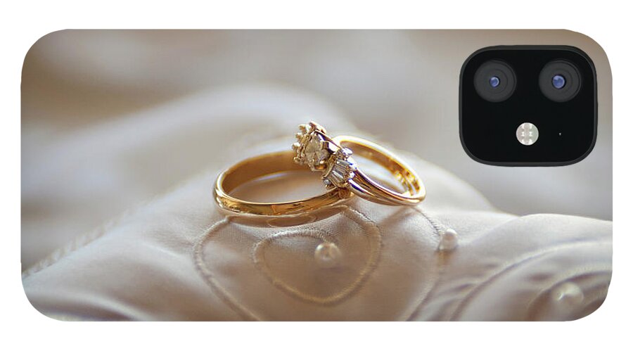 Florida iPhone 12 Case featuring the photograph Gold Wedding Rings On A Pillow by Driendl Group
