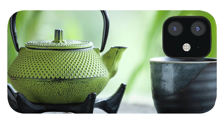 Bamboo iPhone 12 Case featuring the photograph Green Tea And Cast Iron Teapot by Marsbars