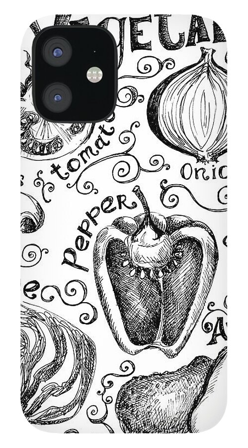 Edible Mushroom iPhone 12 Case featuring the digital art Hand Drawn Vegetable Graphics And Labels by Kalistratova