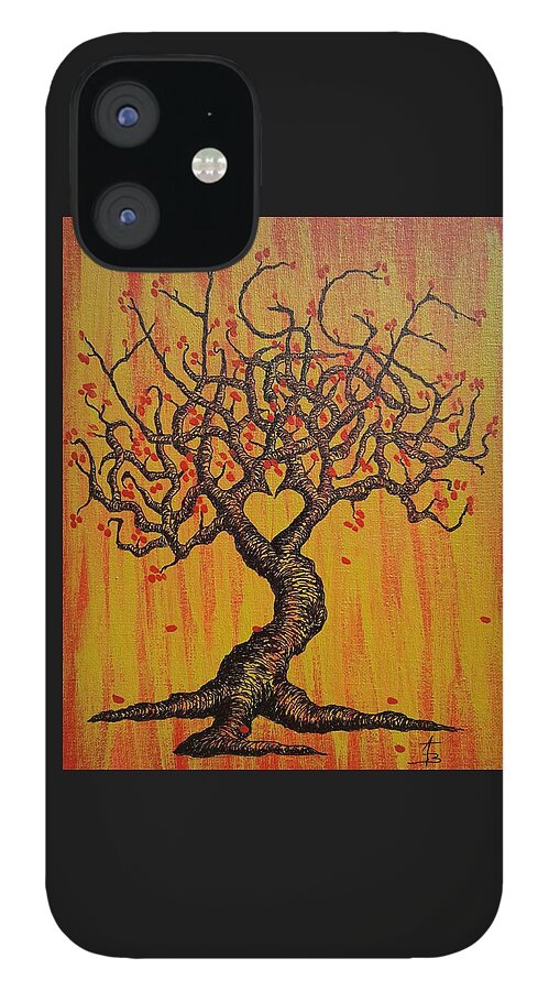 Hygge iPhone 12 Case featuring the drawing Hygge Love Tree by Aaron Bombalicki