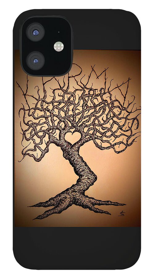 Karma iPhone 12 Case featuring the drawing Karma Love Tree by Aaron Bombalicki