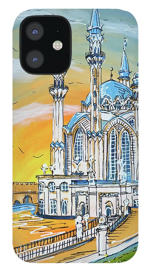 Kul Sharif iPhone 12 Case featuring the painting Kul Sharif Mosque by Laura Hol Art