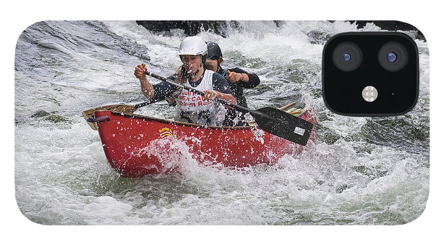 Canoe iPhone 12 Case featuring the photograph Ladies team in a whitewater canoe by Les Palenik