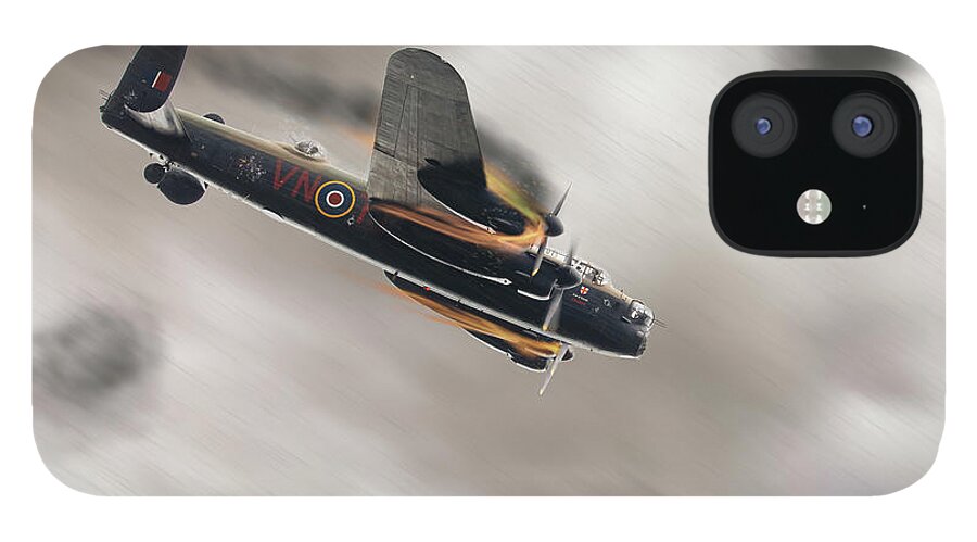 Lancaster Bomber iPhone 12 Case featuring the photograph Lancaster bomber on fire crashing by Simon Bratt