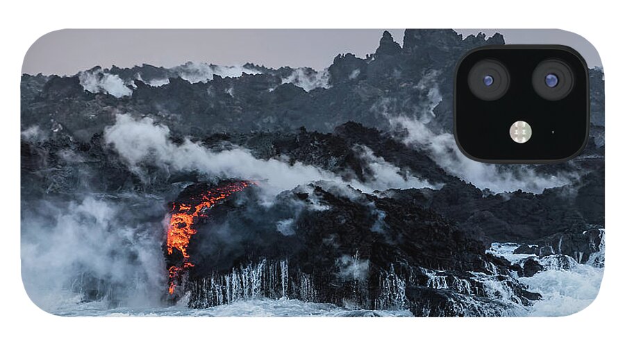 Lava iPhone 12 Case featuring the photograph Lava Entering the Sea II by William Dickman