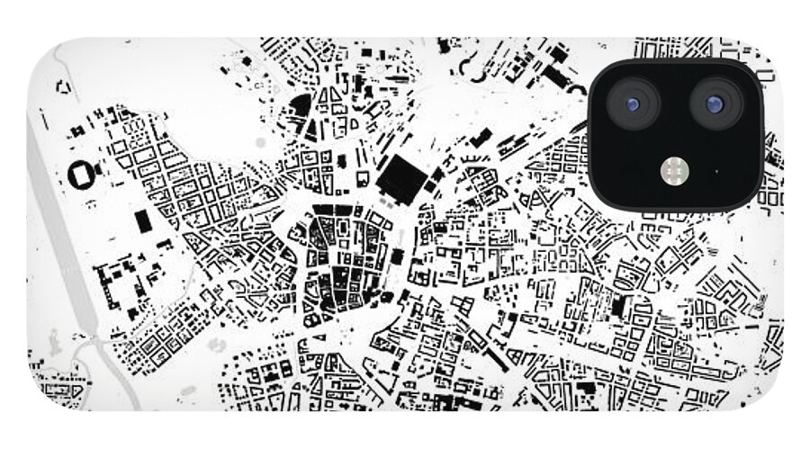 City iPhone 12 Case featuring the digital art Leipzig building map by Christian Pauschert