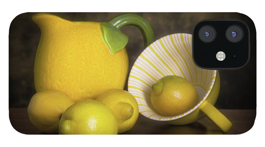 Lemon iPhone 12 Case featuring the photograph Lemons with Lemon Shaped Pitcher by Tom Mc Nemar