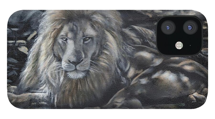 Lion iPhone 12 Case featuring the painting Lion in the Shade by John Neeve