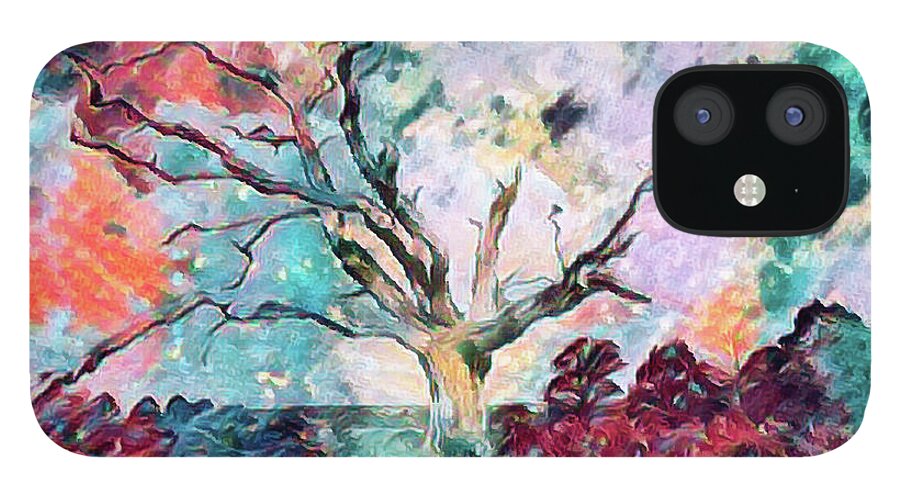 Tree iPhone 12 Case featuring the digital art Lone Tree Colorful Abstract by Roy Pedersen