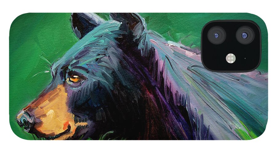 Bear iPhone 12 Case featuring the painting Looking the Other Way Bear by Diane Whitehead