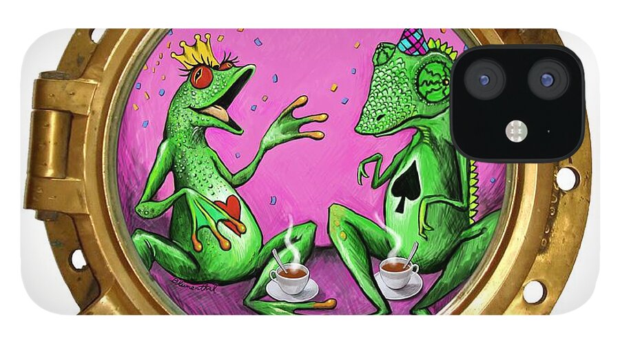 Lizards iPhone 12 Case featuring the painting Lounge Lizards by Yom Tov Blumenthal