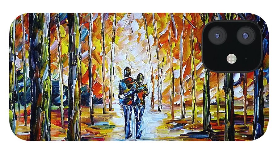 Park Landscape iPhone 12 Case featuring the painting Lovers In The Park by Mirek Kuzniar