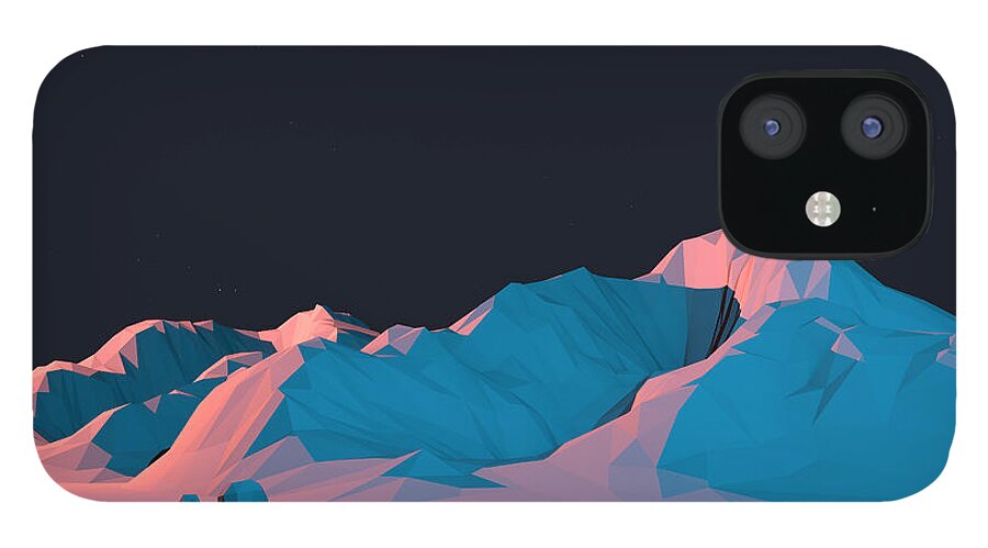Beauty iPhone 12 Case featuring the digital art Low-poly Mountain Landscape At Night by Mark Kirkpatrick