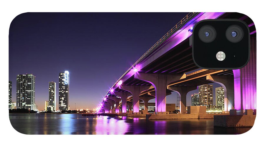 Tranquility iPhone 12 Case featuring the photograph Macarthur Causeway And Miami, Florida by Jumper